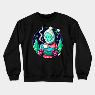 Christmas Funny Alien Drinking Coffee Wearing Sweater Crewneck Sweatshirt